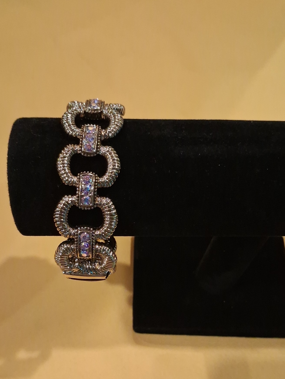 Gorgeous Signed Heidi Daus AB Crystal Bracelet Wider Wrist